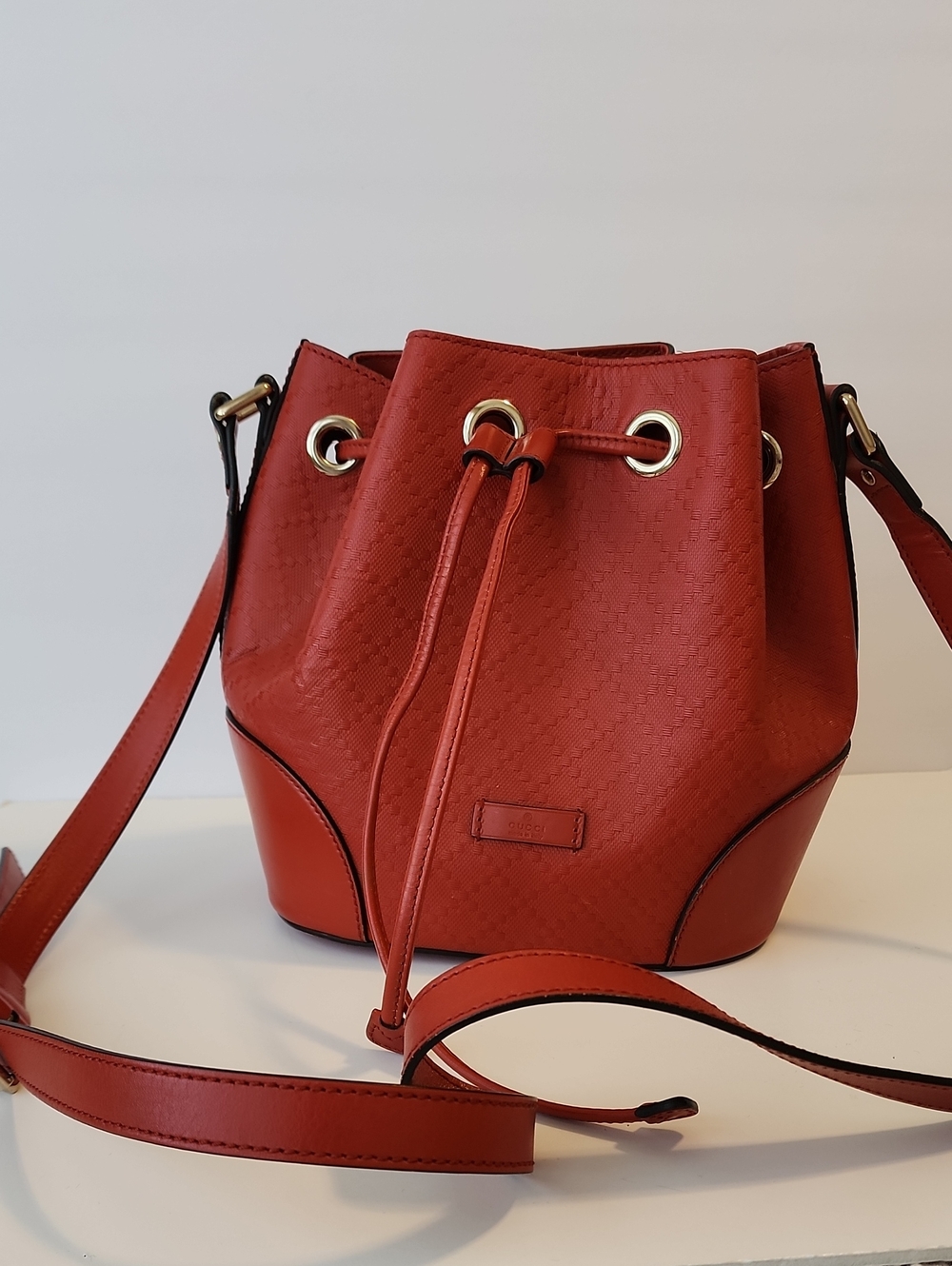 Gucci Diamante Red Leather Bucket Bag w/COA